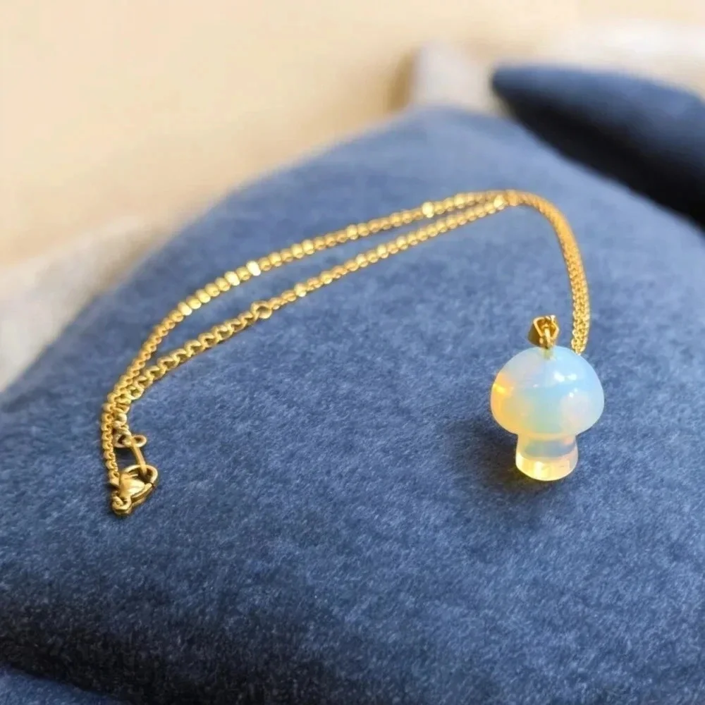 Opal Mushroom Pendant Gold Plated Necklace